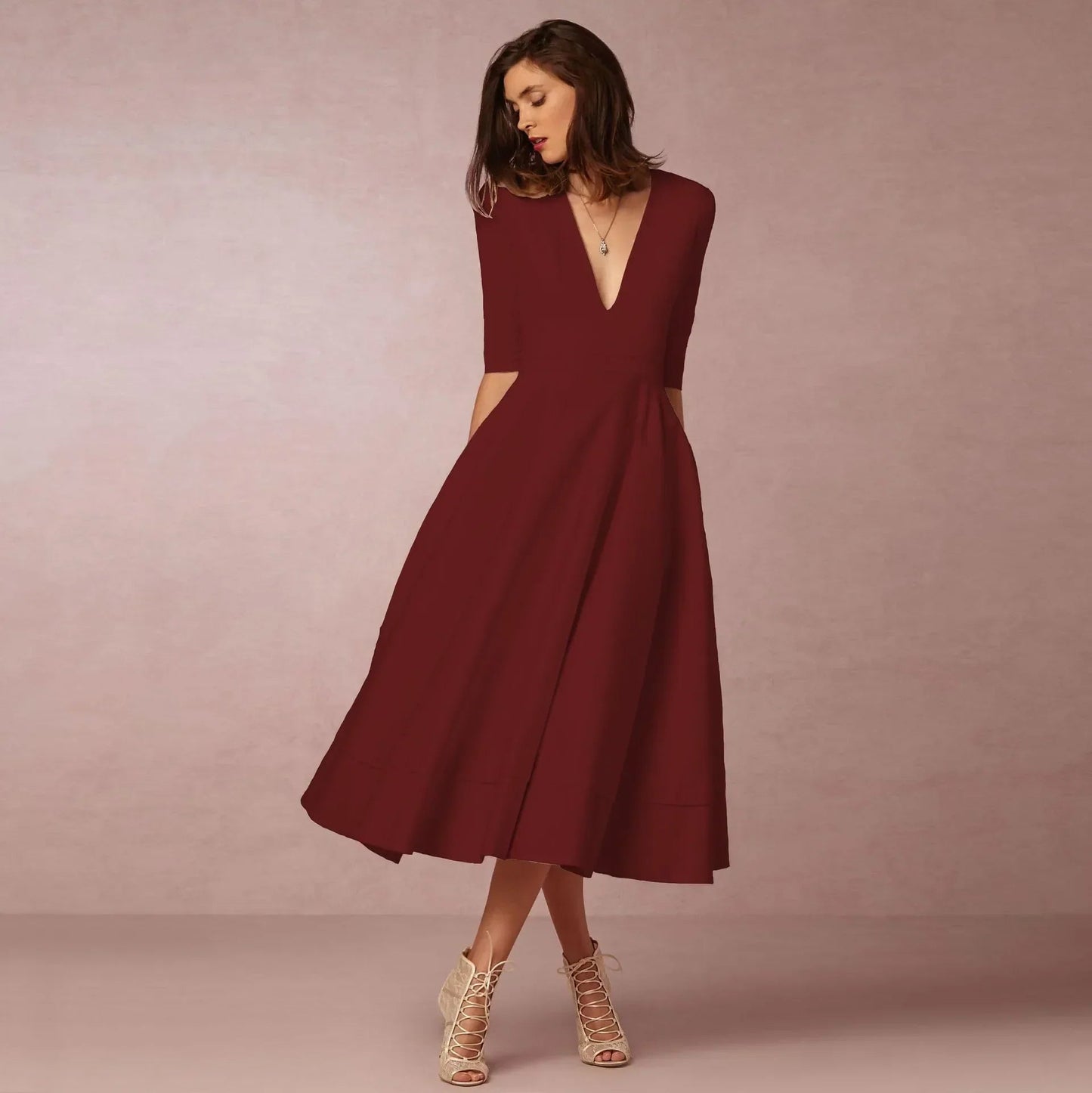 Flared Midi Dress for Women – Timeless and Elegant