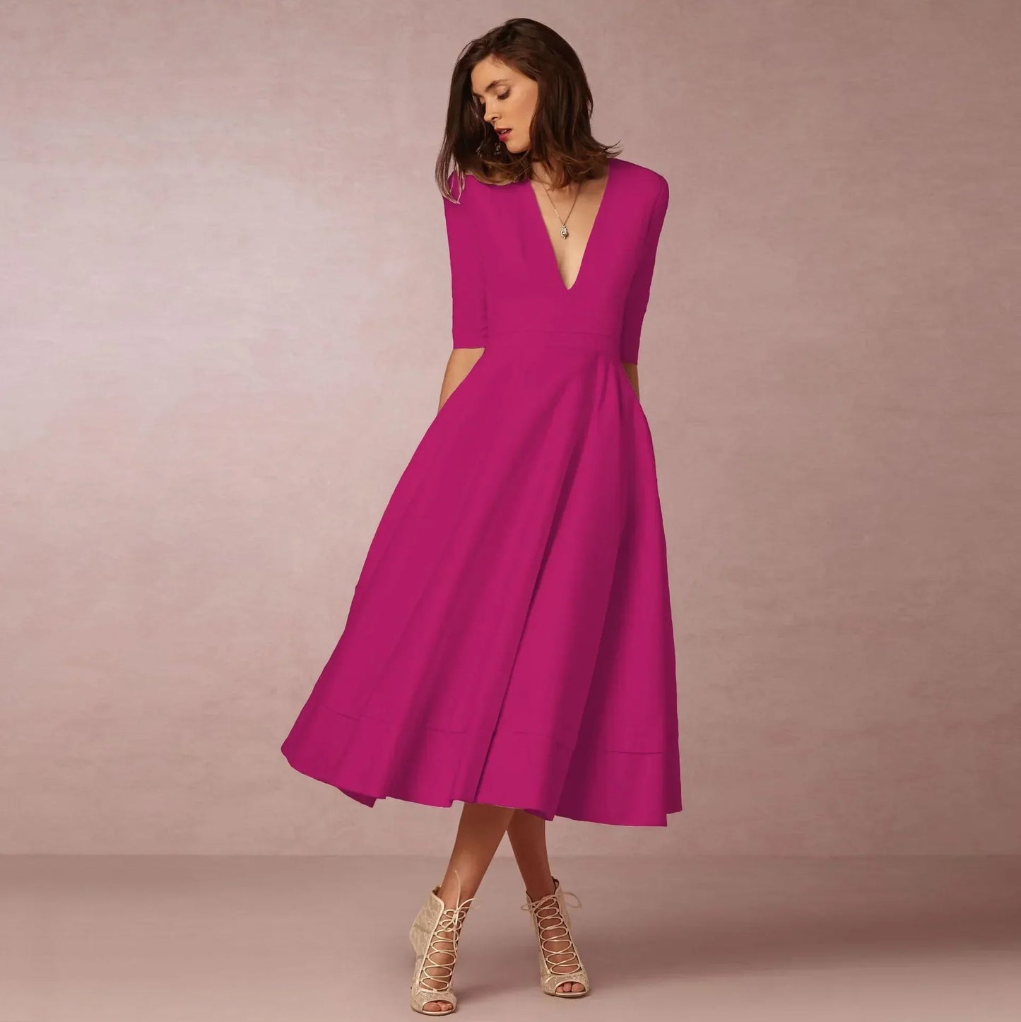 Flared Midi Dress for Women – Timeless and Elegant