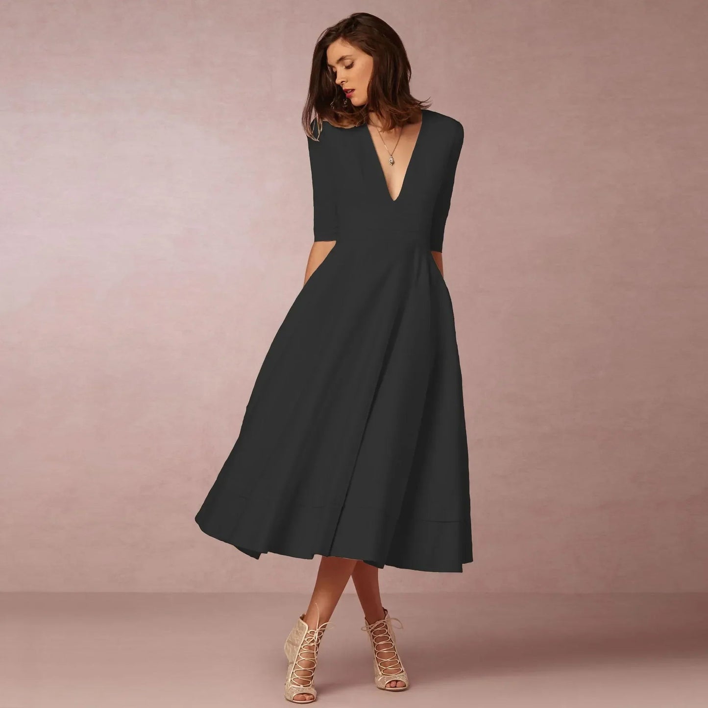 Flared Midi Dress for Women – Timeless and Elegant