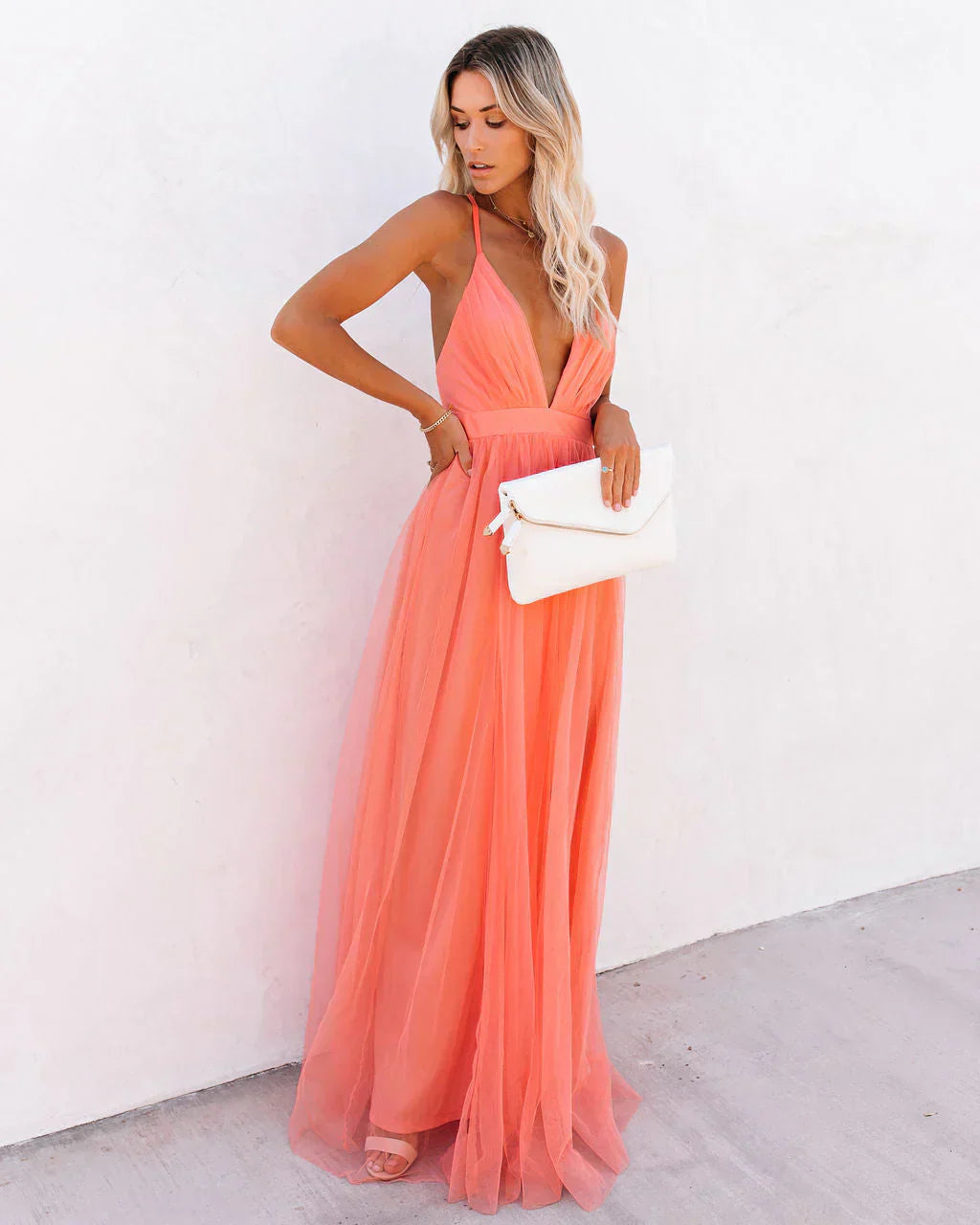 Orange V-Neck A-Line Dress – Bright and Sophisticated