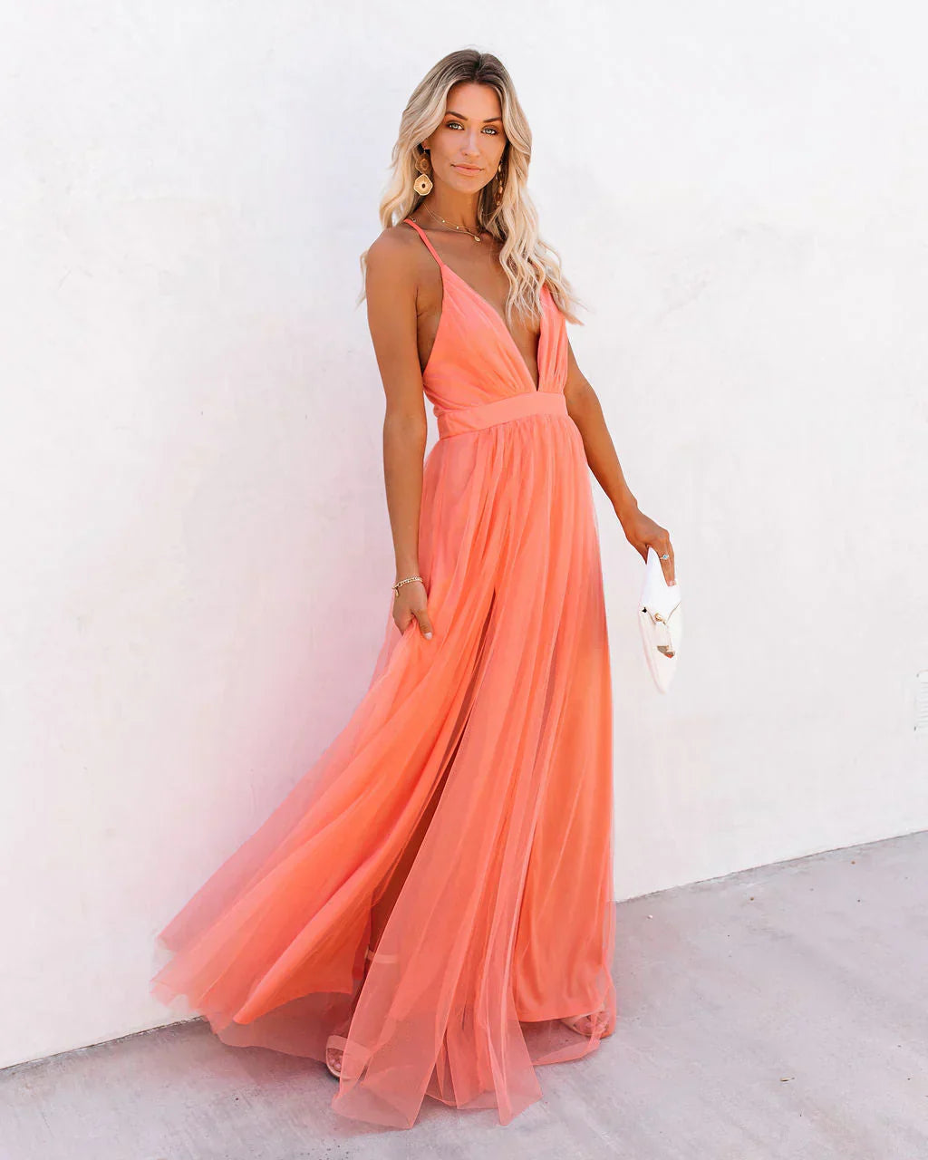 Orange V-Neck A-Line Dress – Bright and Sophisticated