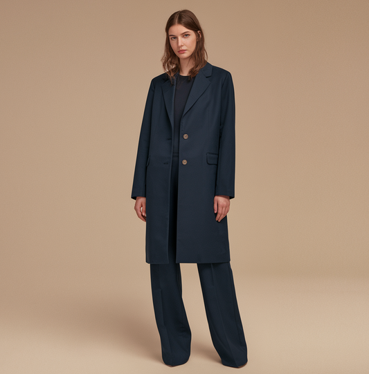Elegant Long Blue Coat for Women – Comfortable and Stylish
