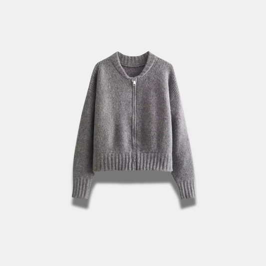 Vintage Round Neck Wool Cardigan with Zipper – Cozy and Stylish