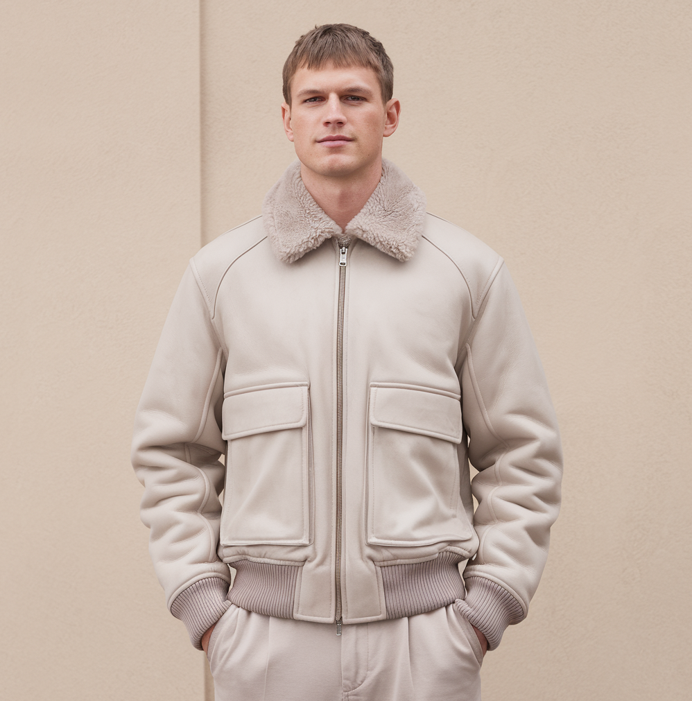 Warm Beige Bomber Jacket for Men – Classic and Functional
