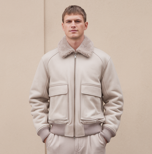 Warm Beige Bomber Jacket for Men – Classic and Functional